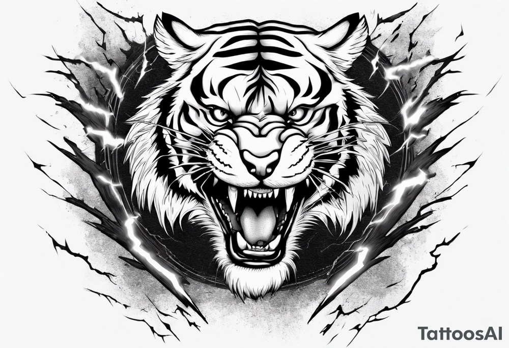 mythical ferocious tiger with lightning around it. The tattoo is for a forearm sleeve tattoo idea