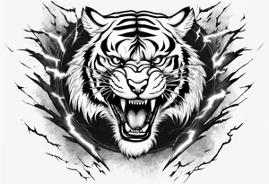 mythical ferocious tiger with lightning around it. The tattoo is for a forearm sleeve tattoo idea