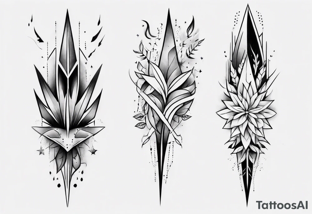 full arm tattoo. pointy leaves combined with geometric shapes. whole arm tattoo idea