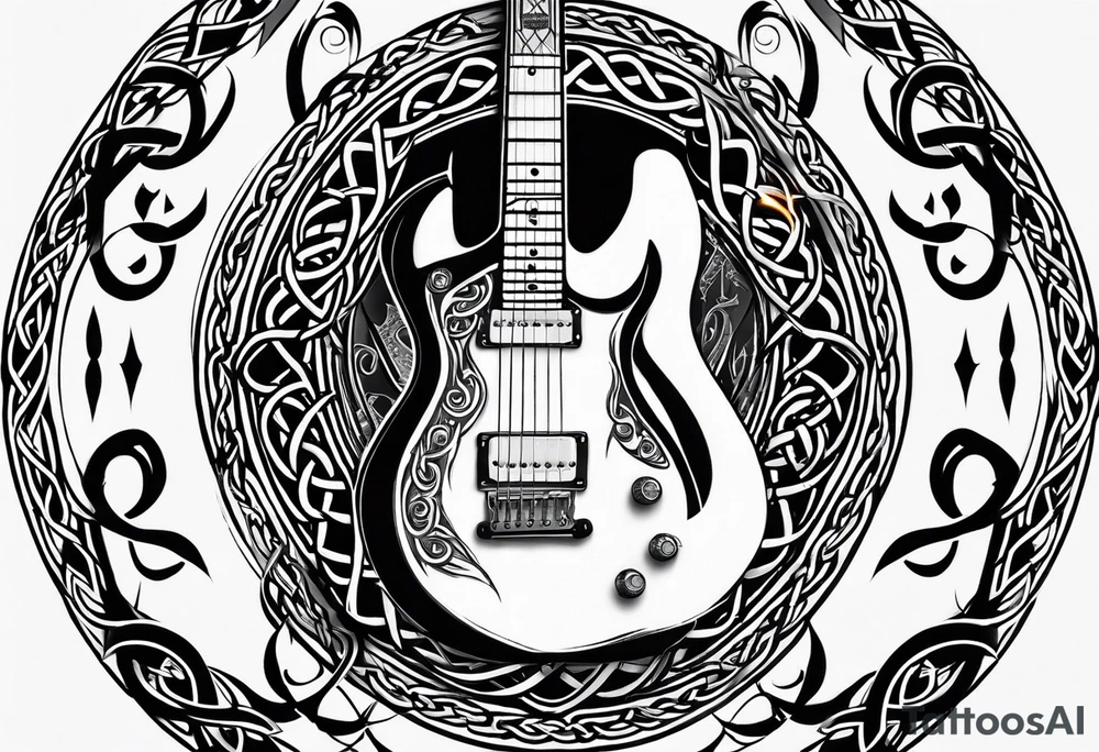 Celtic knot electric guitar on fire tattoo idea