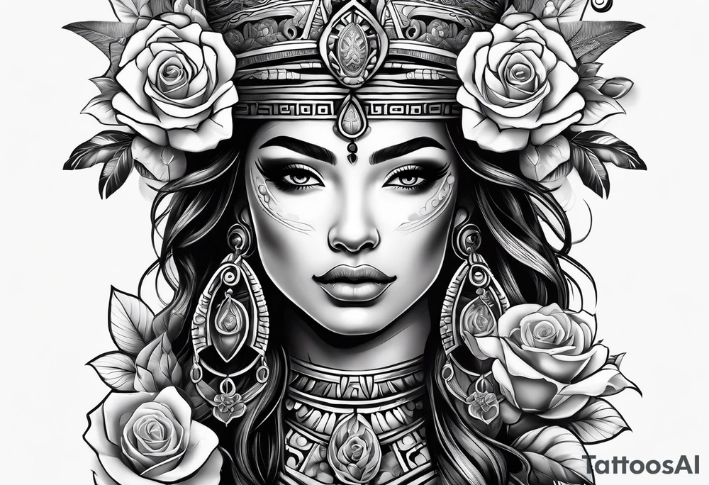 Mayan princess with roses tattoo idea