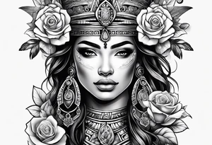 Mayan princess with roses tattoo idea