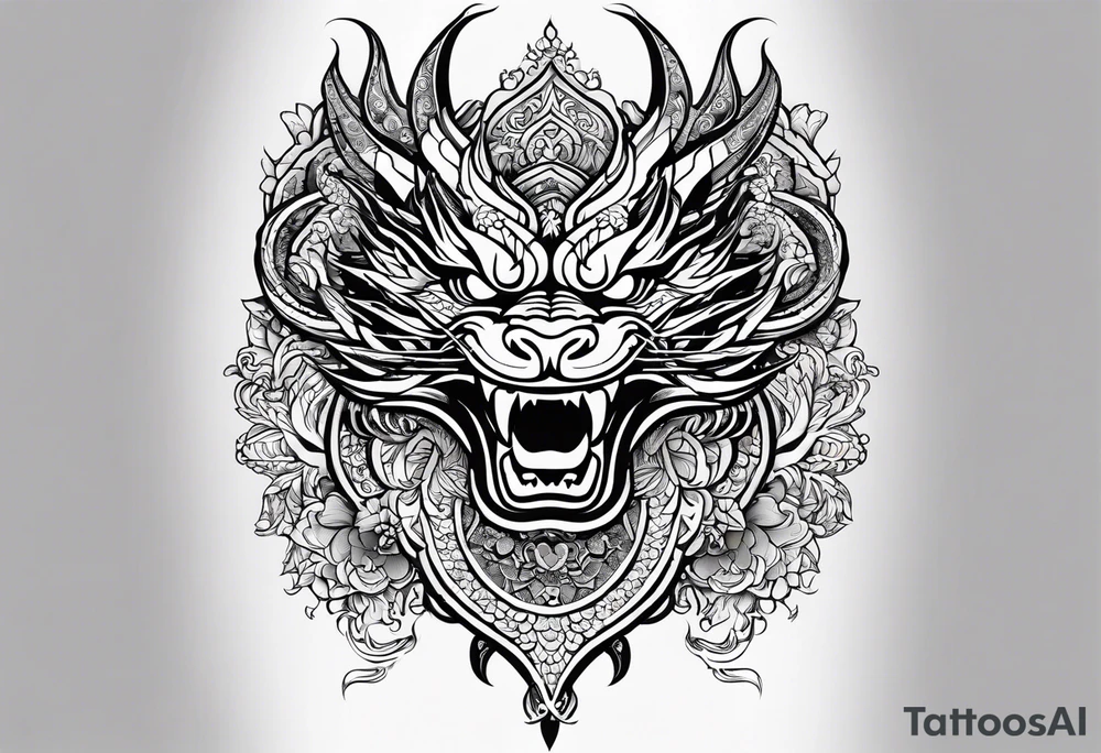 vietnamese patterns, black and white, full back, include a dragon tattoo idea