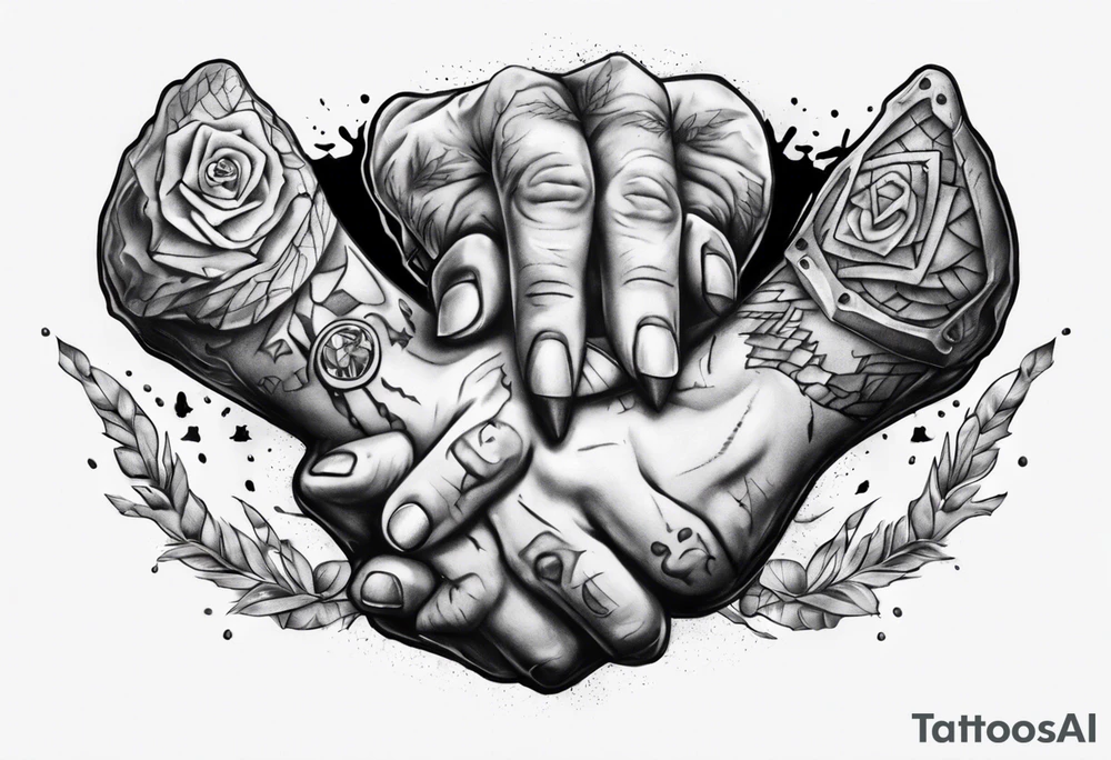 Stone with two hands shaking on it tattoo idea