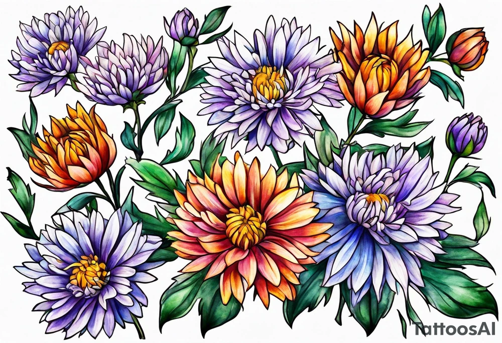 Chinese symbol strength September birth flower aster love mother tattoo idea