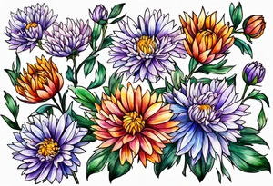 Chinese symbol strength September birth flower aster love mother tattoo idea