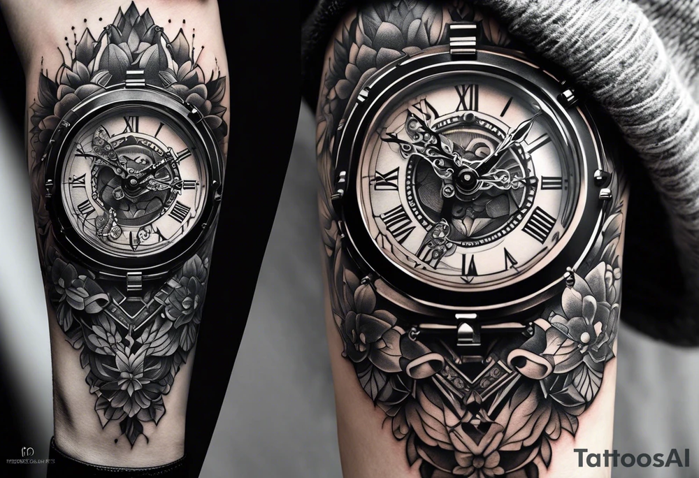 Montre indiquant 10h 20 avec deux flèches qui traversent tattoo idea