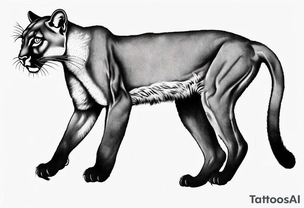 A black vicious puma walking but looking to the side, seen from above tattoo idea