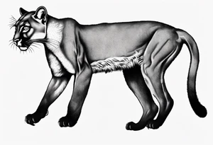A black vicious puma walking but looking to the side, seen from above tattoo idea