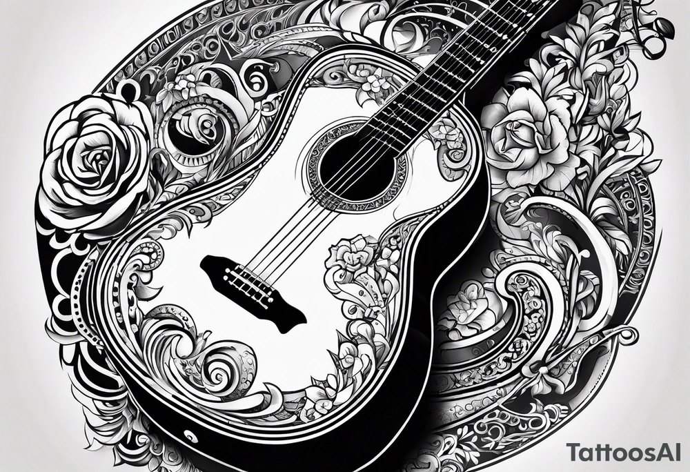 acoustic guitar with the lyrics que me lleven canciones cuando ya me haya muerto tattoo idea