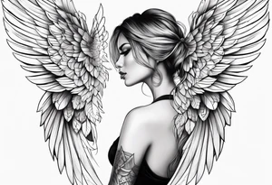 Beautiful woman angle with large wings tattoo idea