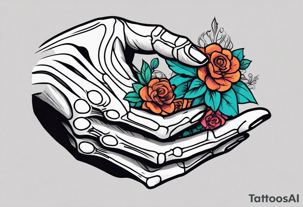 Hand of nurse reaching for skeleton hand. tattoo idea