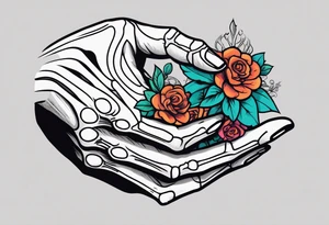Hand of nurse reaching for skeleton hand. tattoo idea