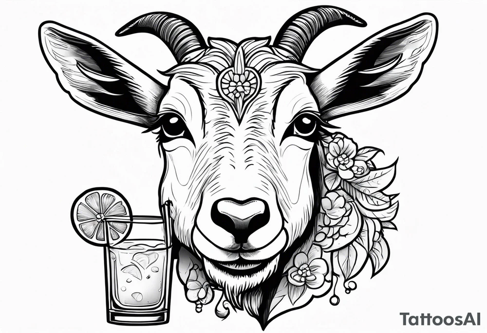 A sketch of a goat drinking a margarita tattoo idea