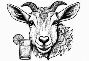 A sketch of a goat drinking a margarita tattoo idea