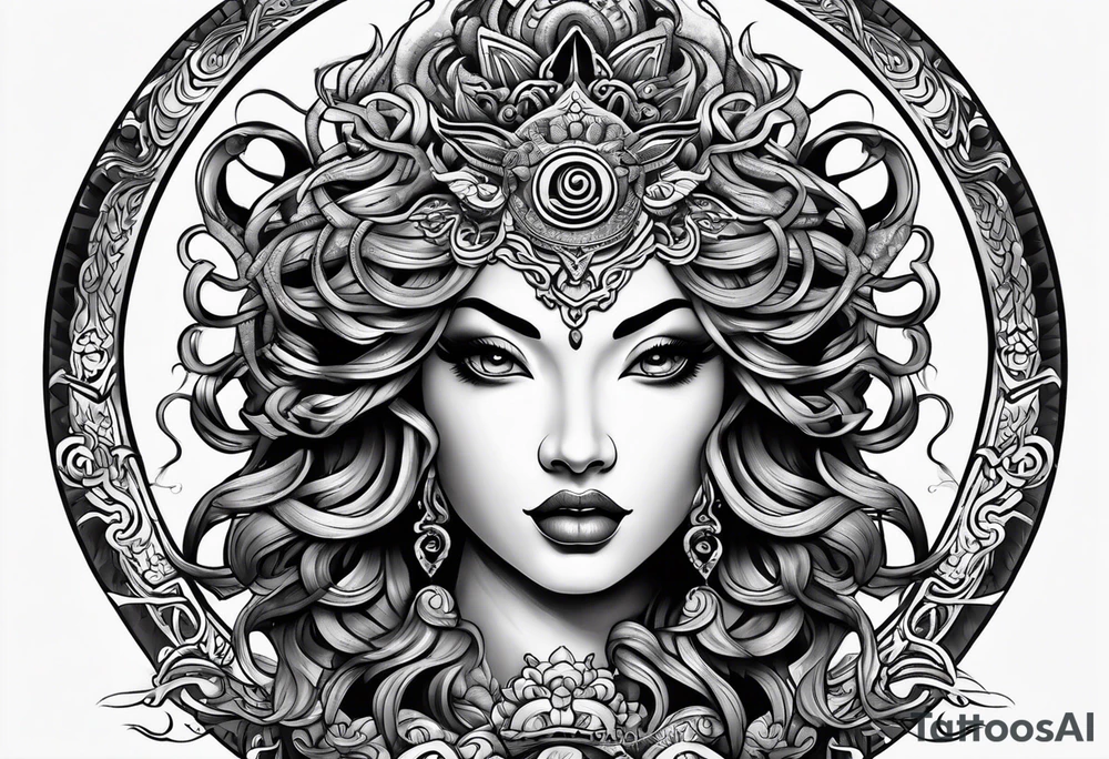 Powerful, majestic, beautiful, Medusa, Balinese tattoo idea