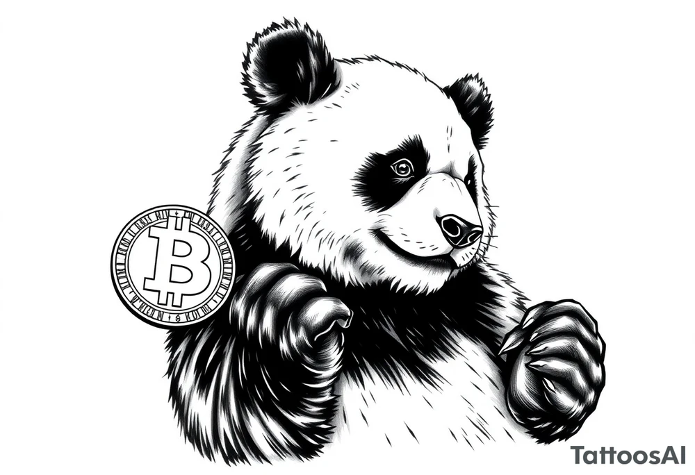 panda counting bitcoin tattoo idea