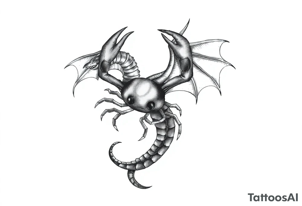 Dark cancer zodiac sign tattoo with dragon on background tattoo idea