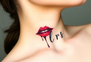 Seductive Stain from lipstick kiss with name lrs lowercase with drool black and white tattoo idea