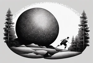 sisyphus pushing boulder up hill tattoo idea