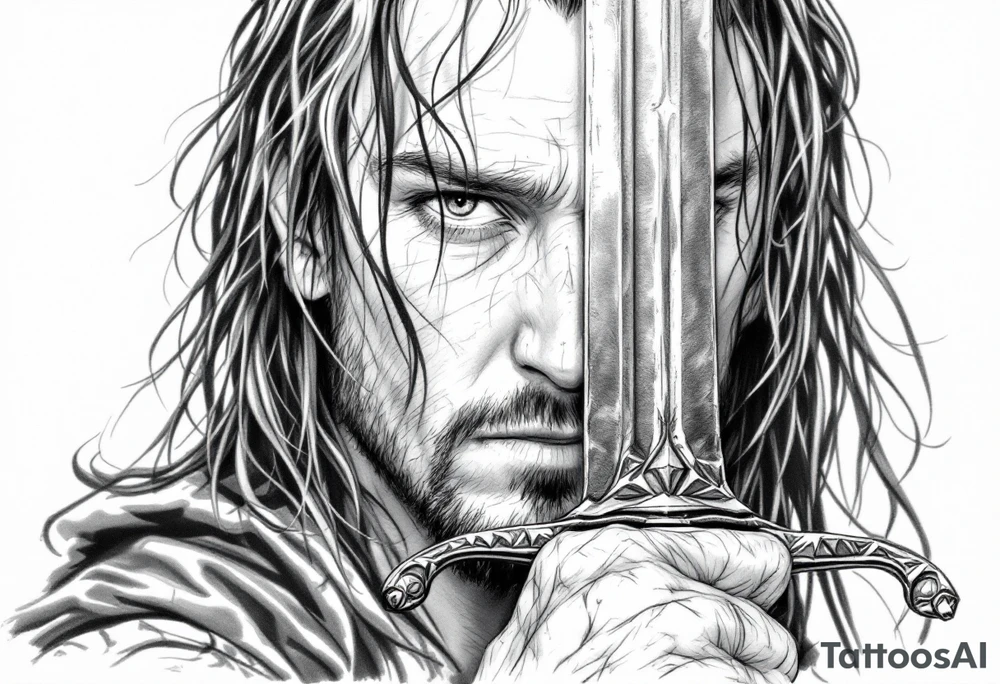 aragorn holding a sword against his face tattoo idea