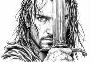 aragorn holding a sword against his face tattoo idea