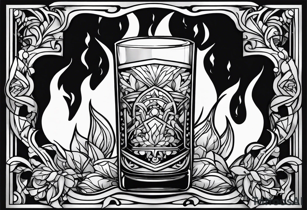 Fire comes from a beverage glass tattoo idea