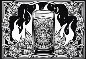 Fire comes from a beverage glass tattoo idea