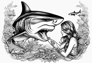 Mermaid feeding a tiger shark tattoo idea