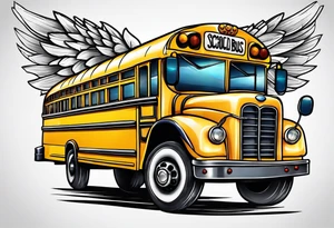 animated school bus with wings tattoo idea