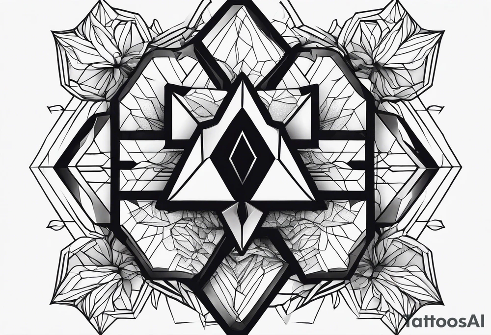black hexagon heart head tattoo idea