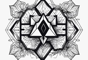 black hexagon heart head tattoo idea