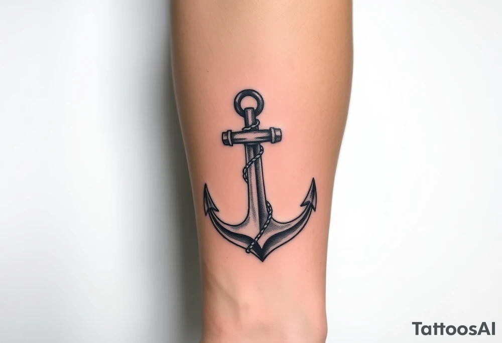 weathered anchor wrapped in nautical rope with sea waves tattoo idea