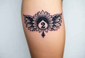 sunflower, wings, or halo with a 2 of clubs tattoo idea
