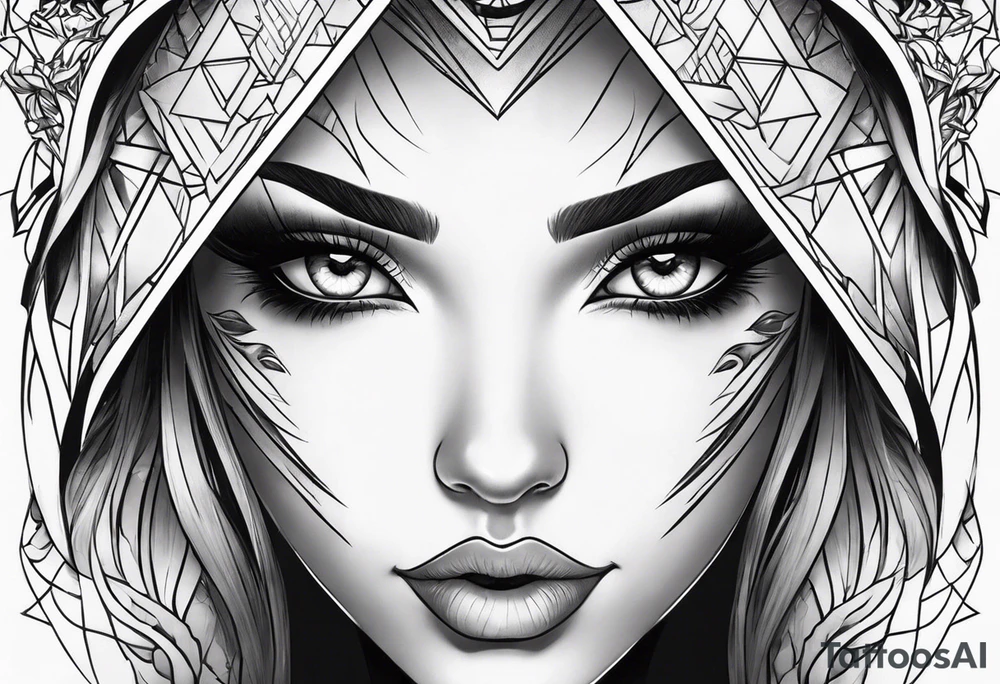 create a fire girl face inspired by Disney movie elements black tattoo idea
