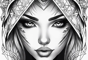 create a fire girl face inspired by Disney movie elements black tattoo idea