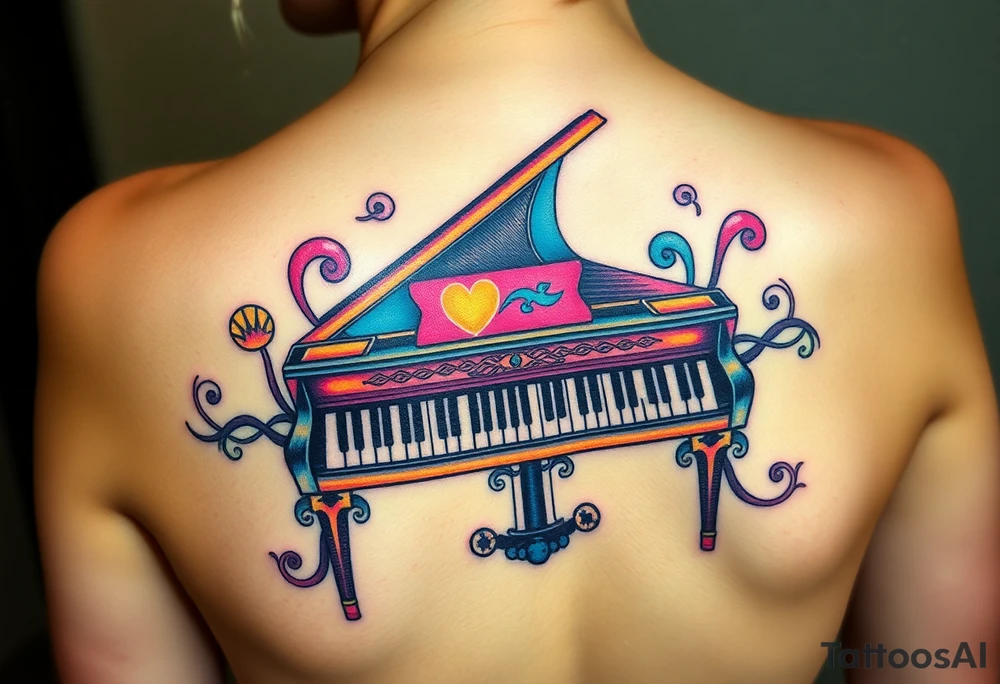 Colorful piano tattoo idea