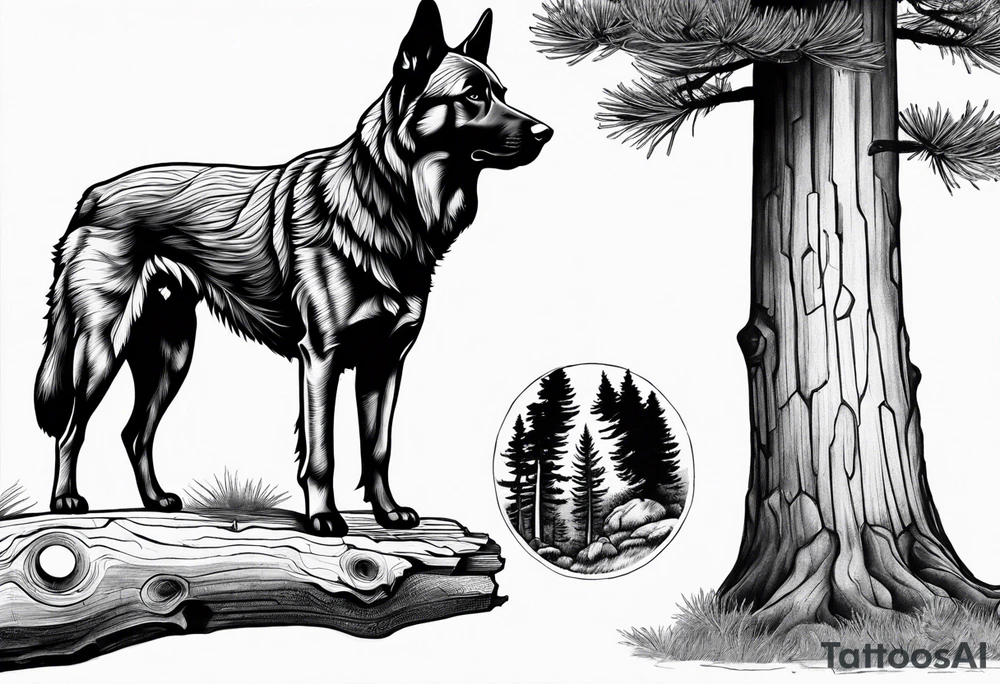 Pine tree representing a 3 legged dog tattoo idea
