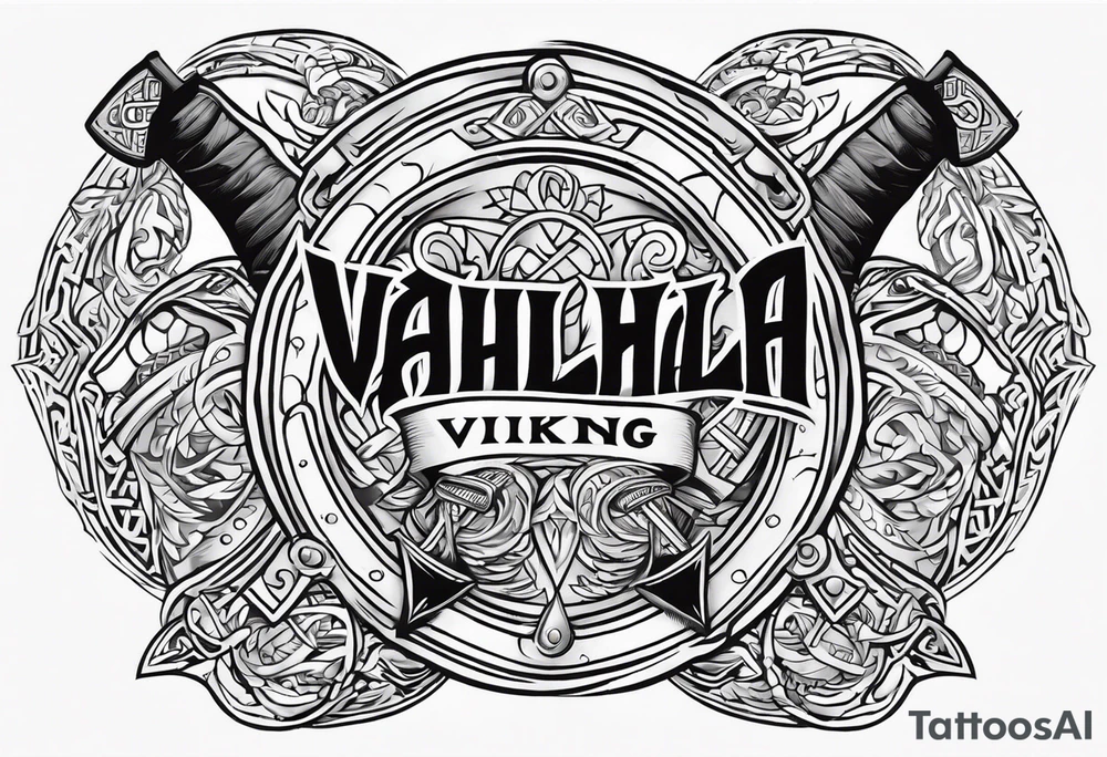 Valhalla viking shield hatchet sword tattoo idea