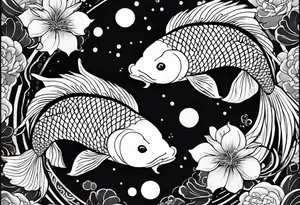 koi fish Tui and La from from avatar the last airbender circling each other with moon imagery around them tattoo idea