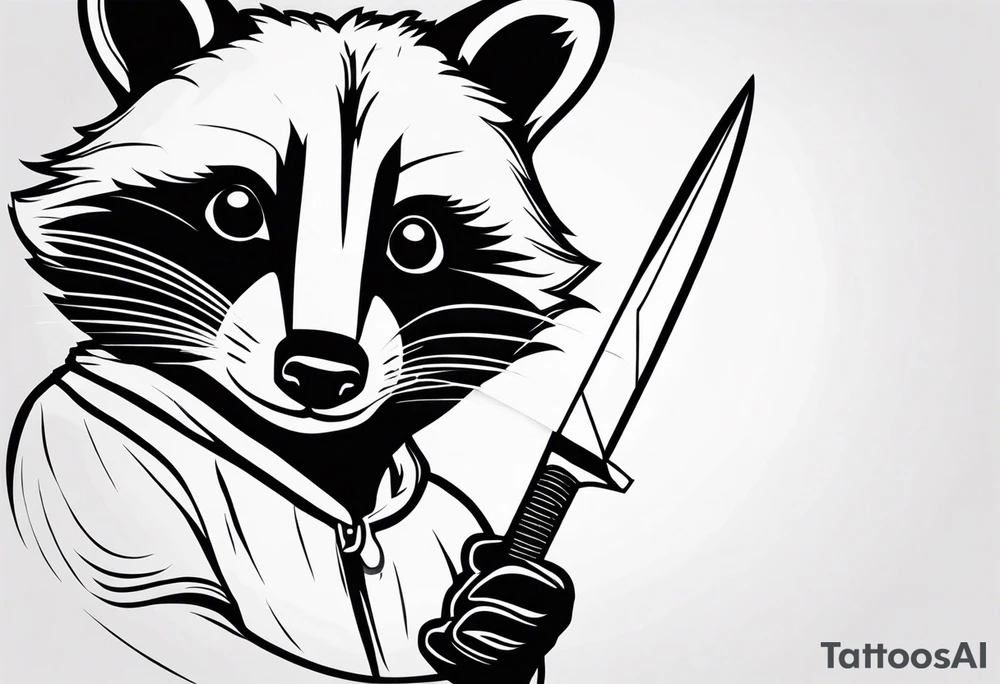 Simple and minimalist raccoon holding a knife tattoo idea