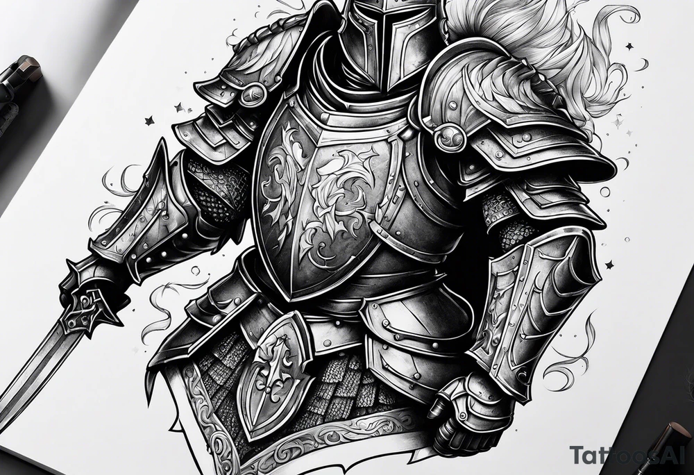 knight heavy armor surrounded tattoo idea