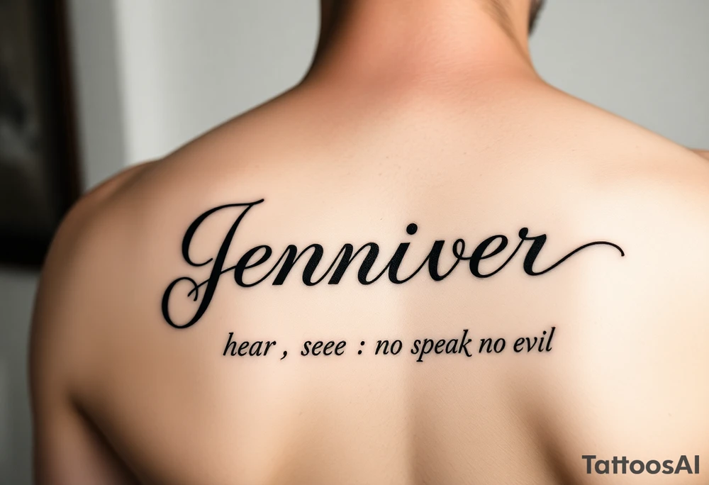 do a username god one with my grandma name Jennifer in cursive with a hear no evil see no speak no evil tattoo idea