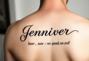do a username god one with my grandma name Jennifer in cursive with a hear no evil see no speak no evil tattoo idea