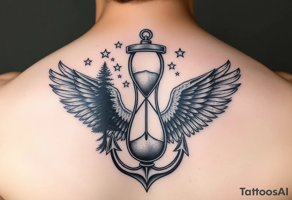 Father time/Keeper of the stars Hour glass Trees anchor Air force eagle tattoo idea