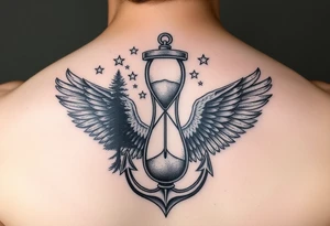 Father time/Keeper of the stars Hour glass Trees anchor Air force eagle tattoo idea