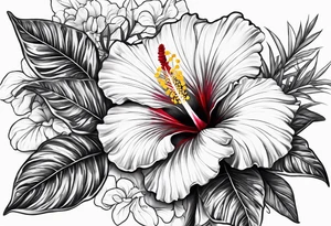 hibiscus flower with the word amor shaped as the stem for the flower tattoo idea