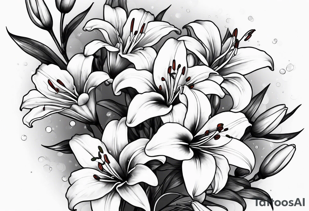 5 lilies and cherry blossom branch tattoo idea