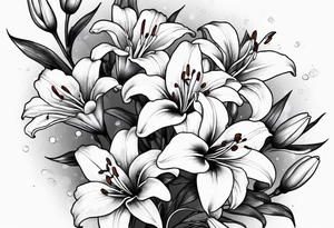 5 lilies and cherry blossom branch tattoo idea