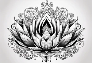 one vertical tattoo that combines lotus flower, phoenix and helix, strength and resilience symbols tattoo idea